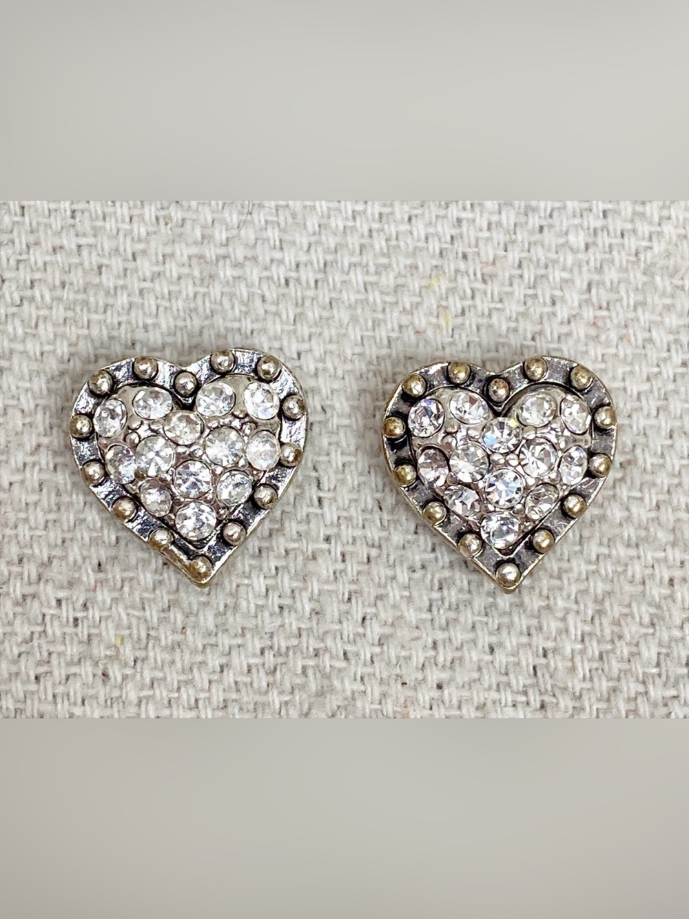 Betsey Johnson Rhinestone Heart Stud Earrings - Silver Tone